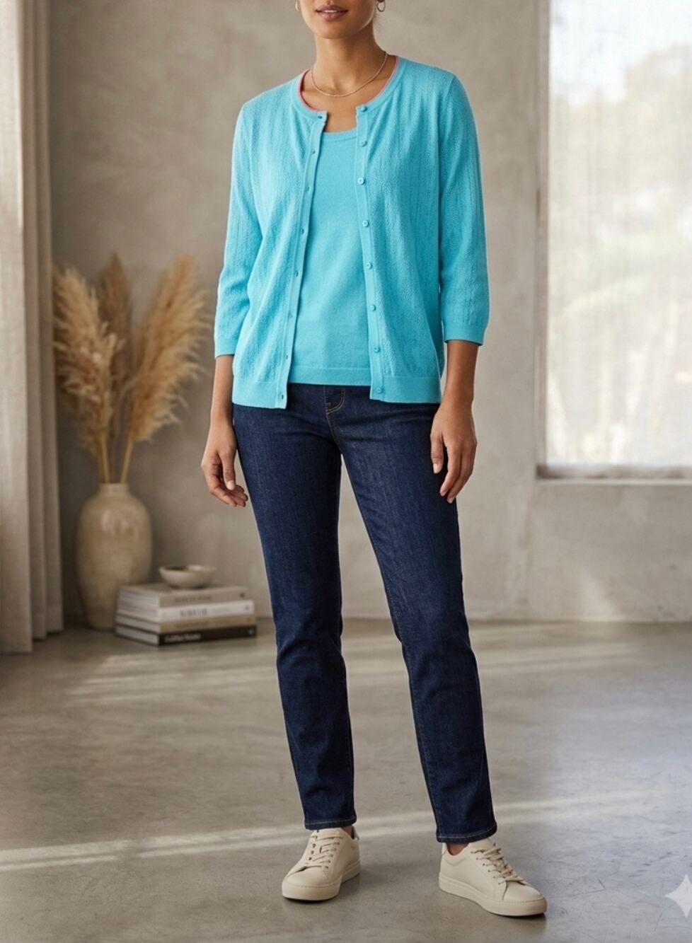 Talbots tank and cardigan set vibrant blue lightweight pima cotton spring fall